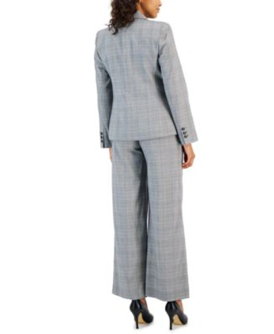 Shop Tahari Asl Tahari Womens Plaid Wide Leg Pants Sleeveless Mock Neck Sweater Glen Plaid Blazer In Grey,blue