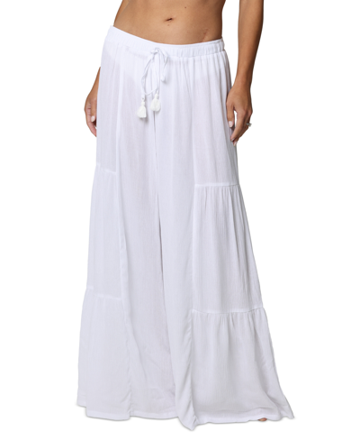 Shop J Valdi Women's Tiered Wide-leg Drawstring Pants In White
