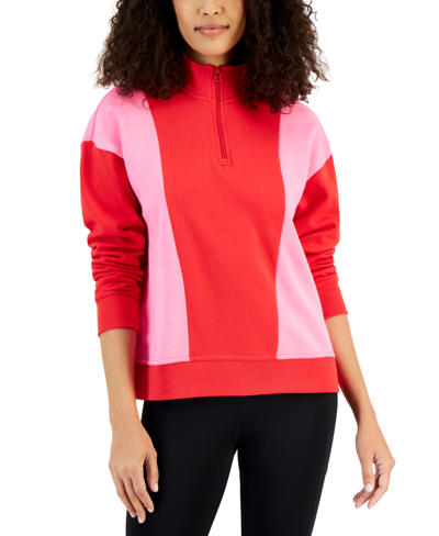 Shop Id Ideology Women's Colorblocked Quarter-zip Sweatshirt, Created For Macy's In Gumball Red
