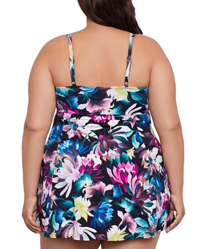 Shop Swim Solutions Plus Size Floral-print Swim Dress, Created For Macy's In Dark Lotus