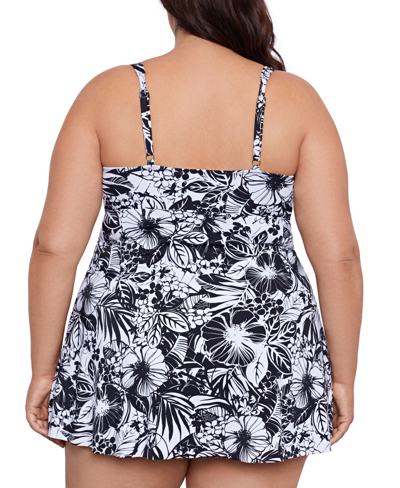 Swim Solutions Plus Size Floral-print Flyaway Swim Dress, Created For Macy's In Island Oasis Floral