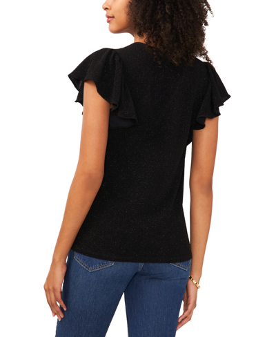 Shop Vince Camuto Women's Metallic V-neck Flutter-sleeve Blouse In Rich Black