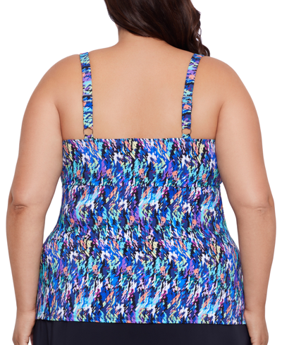 Swim Solutions Plus Size Printed Tiered Tankini Top, Created For Macy's In Rainbow Rain