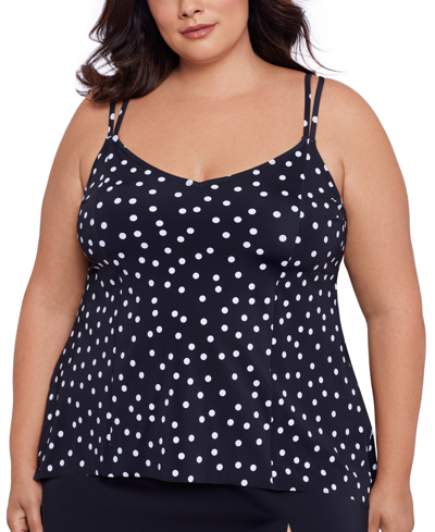 Shop Swim Solutions Plus Size Polka-dot High-low Tankini Top, Created For Macy's In Rain Of Dots