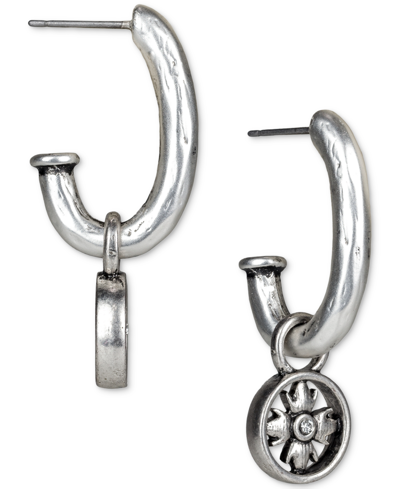 Shop Patricia Nash Pave Floret Charm J-hoop Earrings In Silver Ox