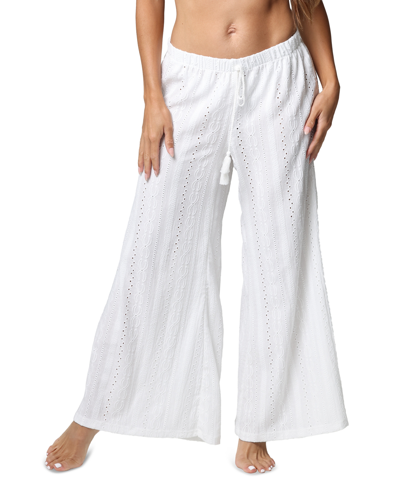 Shop J Valdi Women's Fly Away Eyelet Wide-leg Pants In White