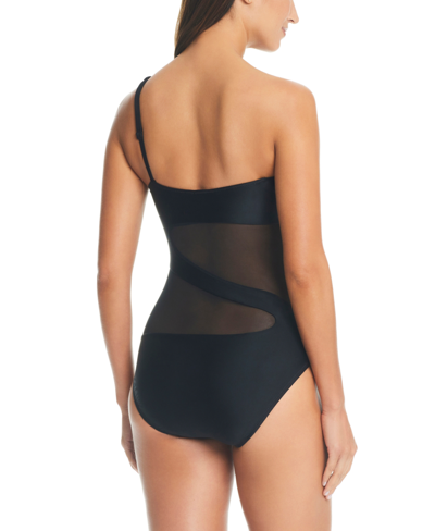 Bar Iii Women's One-shoulder Mesh Cutout Swimsuit, Created For Macy's In Black