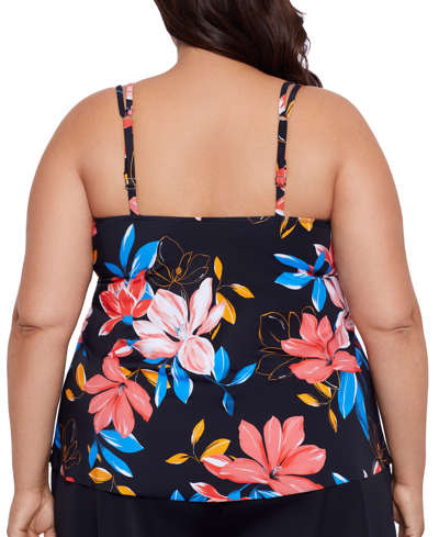 Shop Swim Solutions Plus Size Floral-print Pleated Tankini Top, Created For Macy's In Floral Park