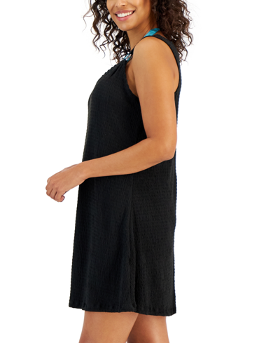 Shop J Valdi Women's O-ring Textured Tank Top Cover-up Dress In Black