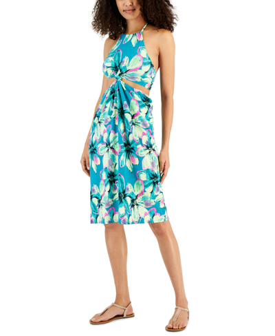 Shop Miken Women's Halter Twist-front Dress Cover-up, Created For Macy's In Atoll,lunar Glow