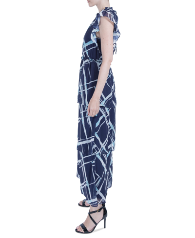 Shop Julia Jordan Women's Flutter-sleeve Tiered Midi Dress In Navy Multi