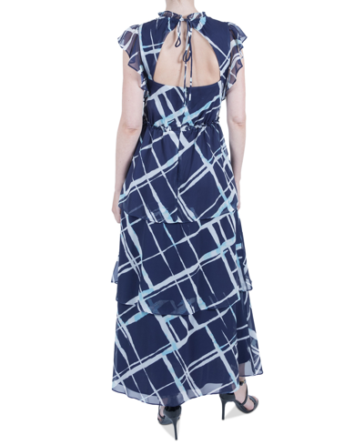 Shop Julia Jordan Women's Flutter-sleeve Tiered Midi Dress In Navy Multi