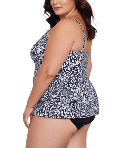 Shop Swim Solutions Plus Size Printed Flyaway Fauxkini One Piece, Created For Macy's In Leopard Swirl
