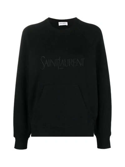 Shop Saint Laurent Raglan Logo Sweatshirt In Black