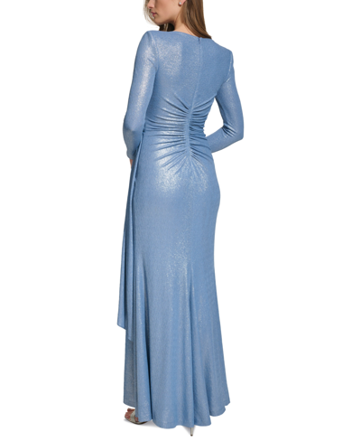 Shop Vince Camuto Women's V-neck Ruched-waist Mermaid Gown In Blue