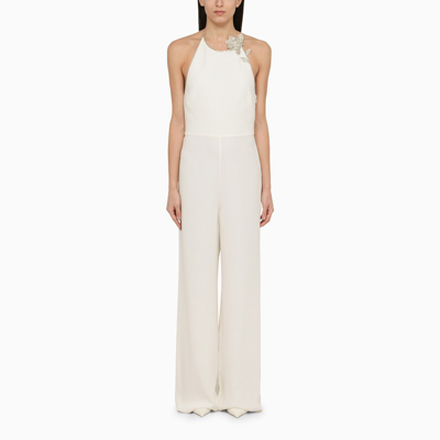 Shop Valentino Ivory Cady Couture Jumpsuit With Embroidery In White