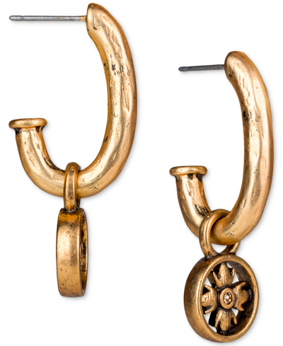Shop Patricia Nash Pave Floret Charm J-hoop Earrings In Antique Gold