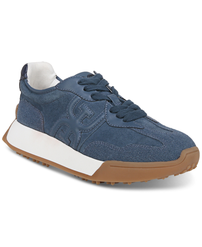 Shop Sam Edelman Women's Langley Emblem Lace-up Trainer Sneakers In Blue Stone