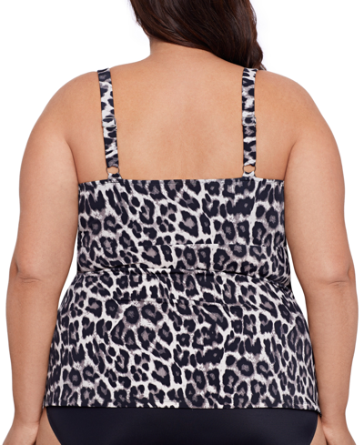 Shop Swim Solutions Plus Size Leopard-print Tiered Tankini Top, Created For Macy's In Leaping Leopards