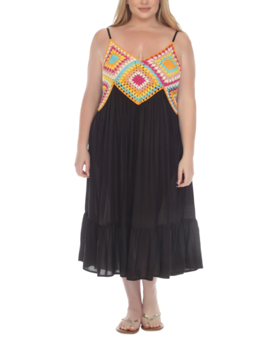 Shop Raviya Plus Size Crochet Flounce-hem Midi Dress In Black
