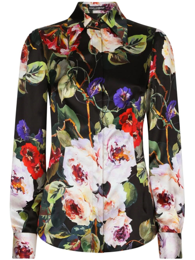 Shop Dolce & Gabbana Floral Print Shirt In Black  
