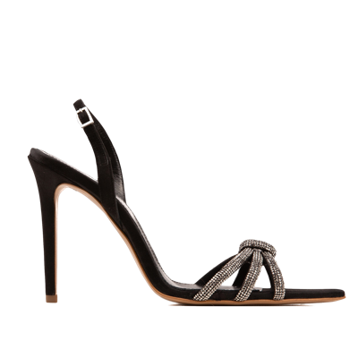 Shop Ginissima Daisy Black Crystals And Satin Sandals