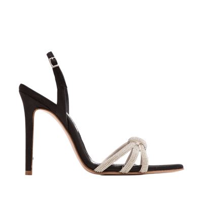 Shop Ginissima Daisy Silver Crystals And Black Satin Sandals