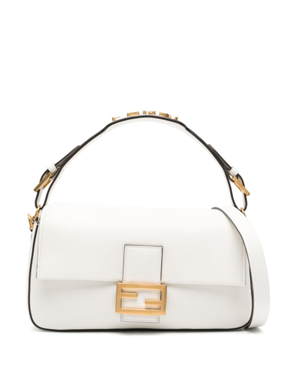 Shop Fendi White Ff Leather Shoulder Bag