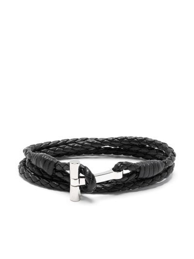 Shop Tom Ford Black Braided Leather Bracelet