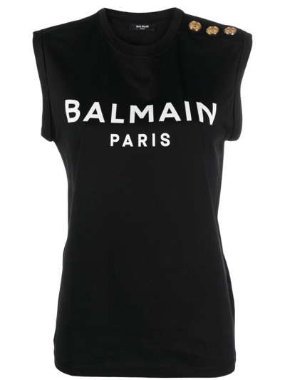 Shop Balmain Logo-print Cotton Tank Top - Women's - Cotton In Black