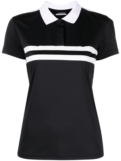Shop J. Lindeberg Black Chloe Striped Polo Shirt In Schwarz