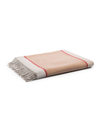 Shop Brunello Cucinelli Fringed Colour-block Silk Blanket In Neutrals