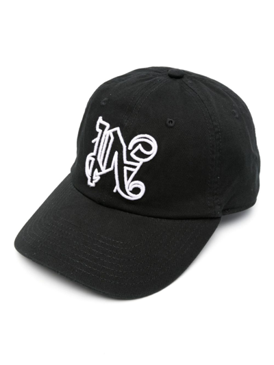 Shop Palm Angels Black Monogram-embroidered Cotton Baseball Cap