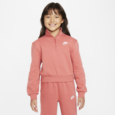 Shop Nike Sportswear Club Fleece Big Kids' (girls') 1/2-zip Long-sleeve Top In Red