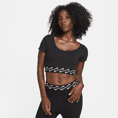 Shop Nike Women's  Sportswear Essential Swoosh Short-sleeve Top In Black