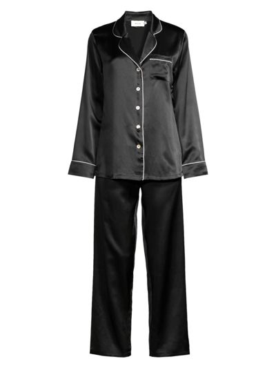 Shop Ginia Women's Fine Finishes Silk 2-piece Pajama Set In Black Creme Piping