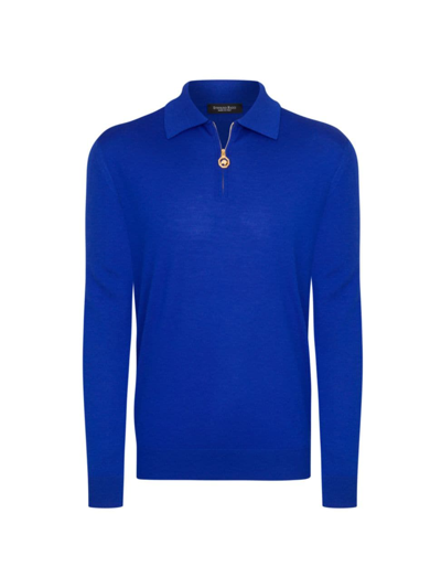 Shop Stefano Ricci Men's Long Sleeve Zip Polo Shirt In Blue