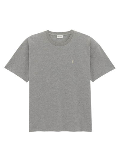 Shop Saint Laurent Men's Cassandre T-shirt In Pique In Grey And Yellow