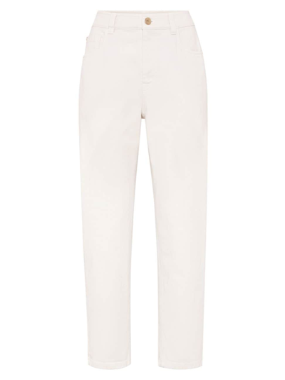 Shop Brunello Cucinelli Women's Garment Dyed Comfort Denim Baggy Jeans With Shiny Tab In Ecru