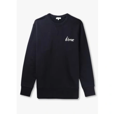 Shop Norse Projects Mens Arne Relaxed Organic Chain Stitch Logo Sweatshirt In Dark Navy In Blue