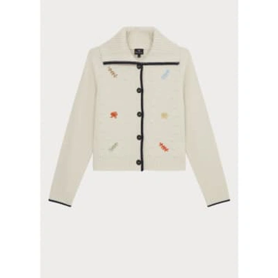 Shop Paul Smith Embroided Detail Button Through Cardigan Col: 01 White, Siz