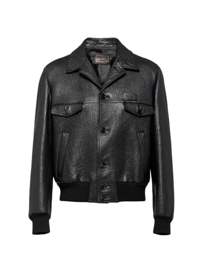 Shop Prada Men's Nappa Leather Jacket In Black
