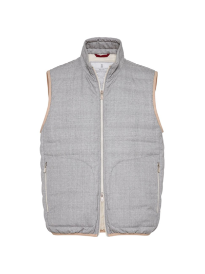 Shop Brunello Cucinelli Men's Virgin Wool Fresco Lightweight Down Vest In Pearl Grey