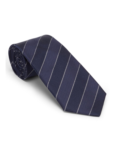Shop Brunello Cucinelli Men's Striped Silk Chevron Tie In Blue