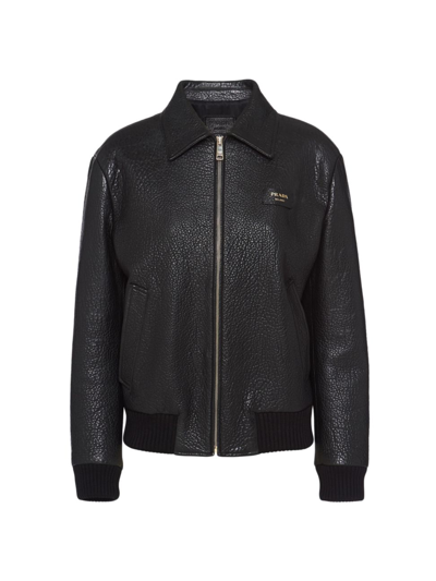 Shop Prada Women's Nappa Leather Jacket In Black