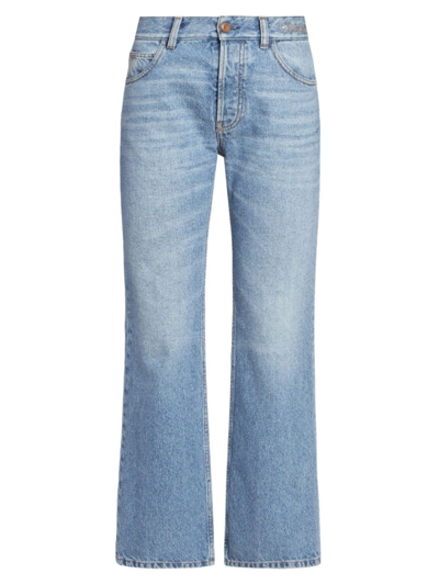 Shop Chloé Women's Logo-embroidered Boot-cut Jeans In Foggy Blue