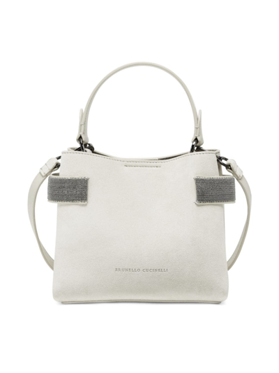 Shop Brunello Cucinelli Women's Suede Bag With Precious Bands In Ivory