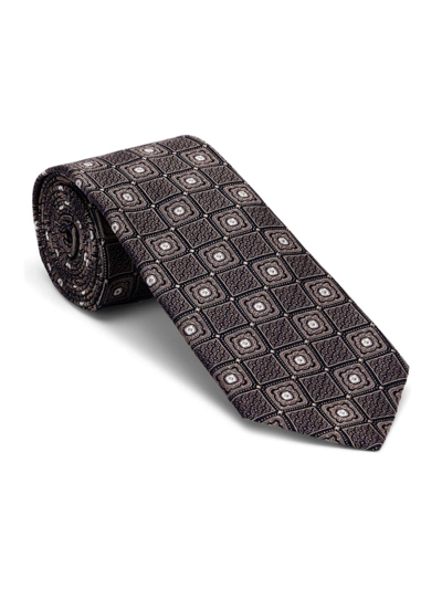 Shop Brunello Cucinelli Men's Silk Tie With Geometric Design In Brown