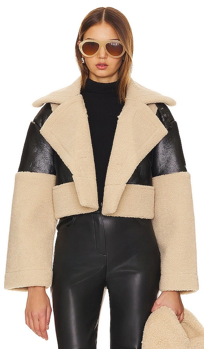 Steve Madden Alaina Faux Leather & Faux Shearling Cropped Coat In Black
