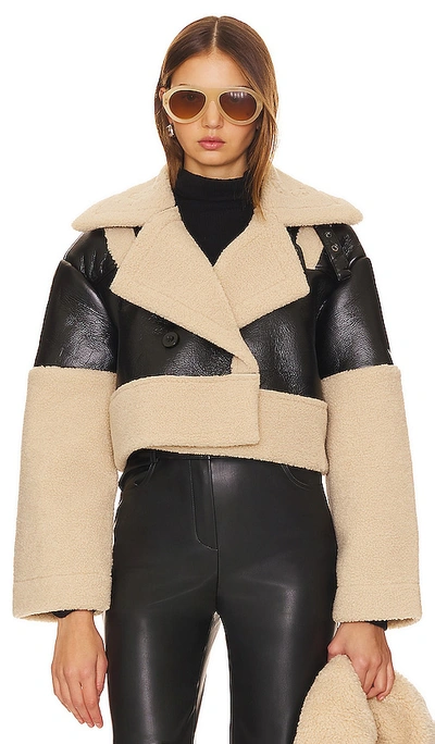 Steve Madden Alaina Faux Leather & Faux Shearling Cropped Coat In Black